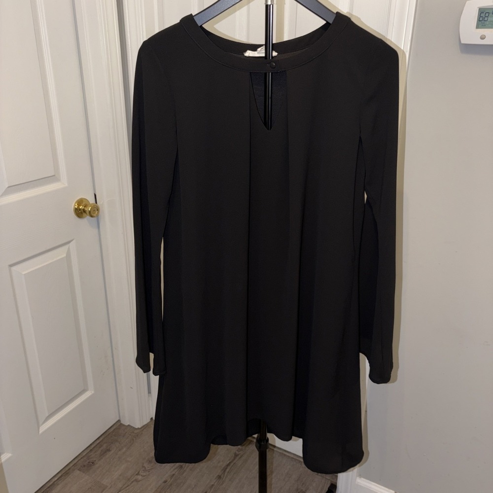 Illa Illa Black A-Line Godet‎ Dress Long Sleeve Sm LBD Modest Elegant